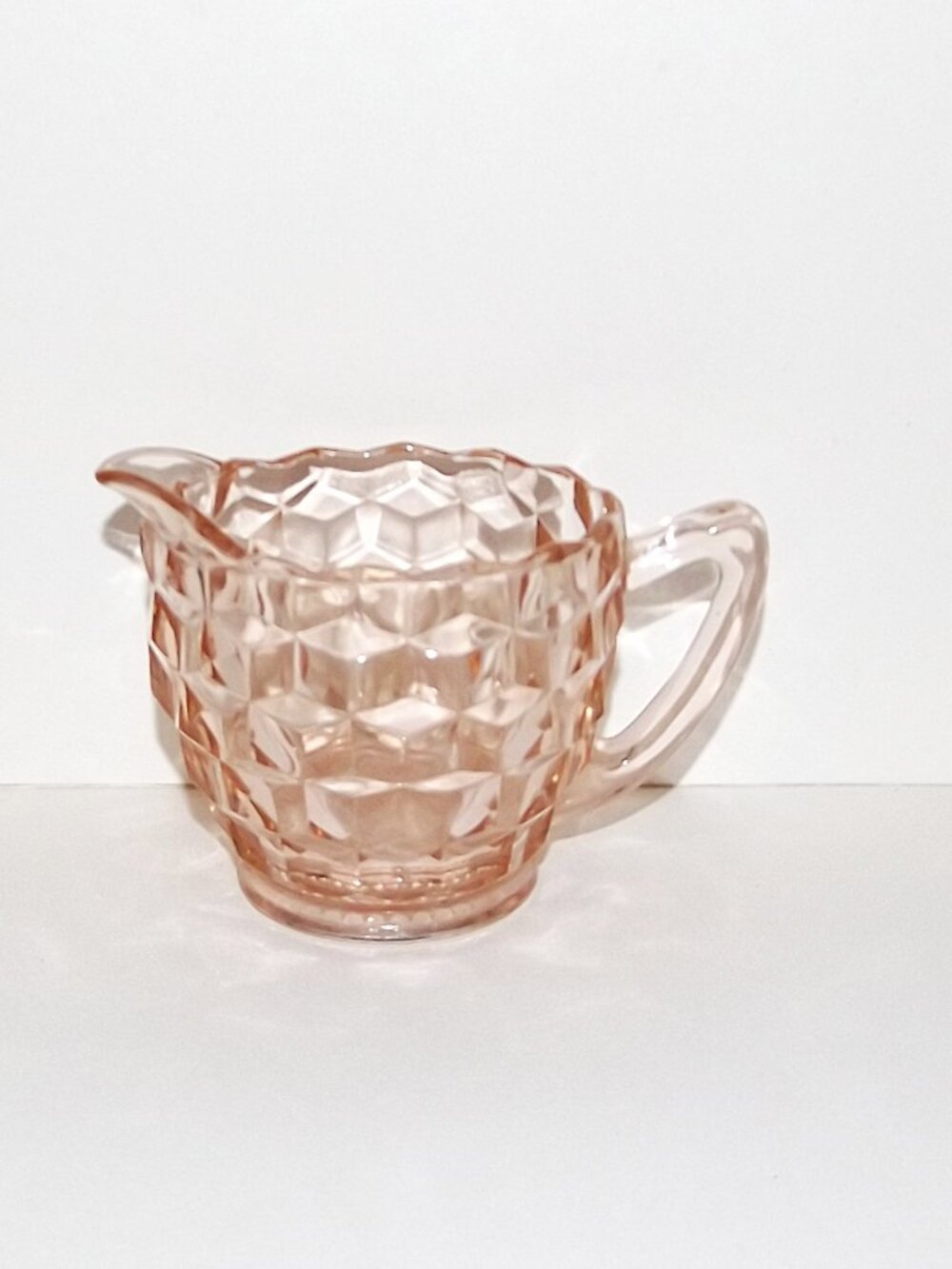Vintage Jeannette Depression Glass Pink Cubist Footed Mini Creamer